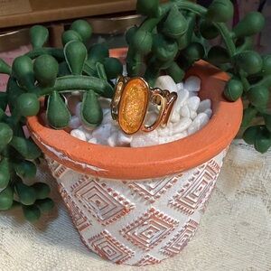 🍑🍑🍑bogoho 🍑🍑🍑Vibrant Orange Glitter Stone Ring-6.5